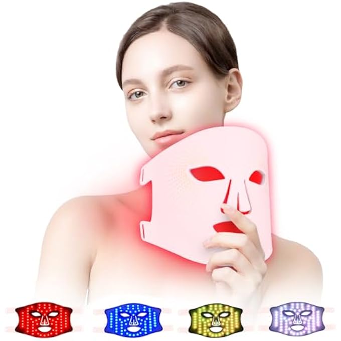 STRBOXONG LED FACE MASK LIGHT THERAPY 4 COLOURS LED MASK FACE WITH RED LIGHT THERAPY FOR FACE CARE PINK - Image 1